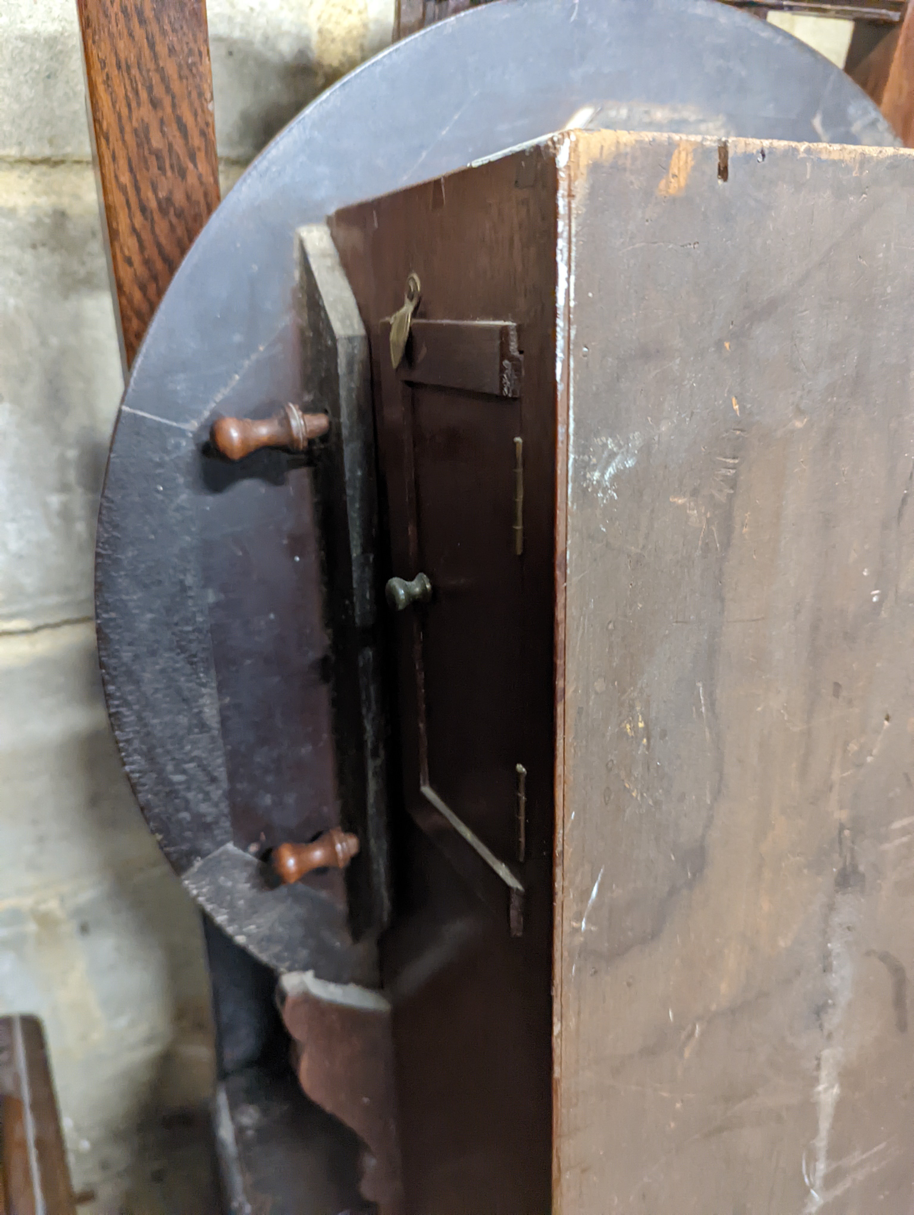 A Victorian mahogany drop dial wall clock, with twin fusee movement, and circular white painted Roman dial signed 